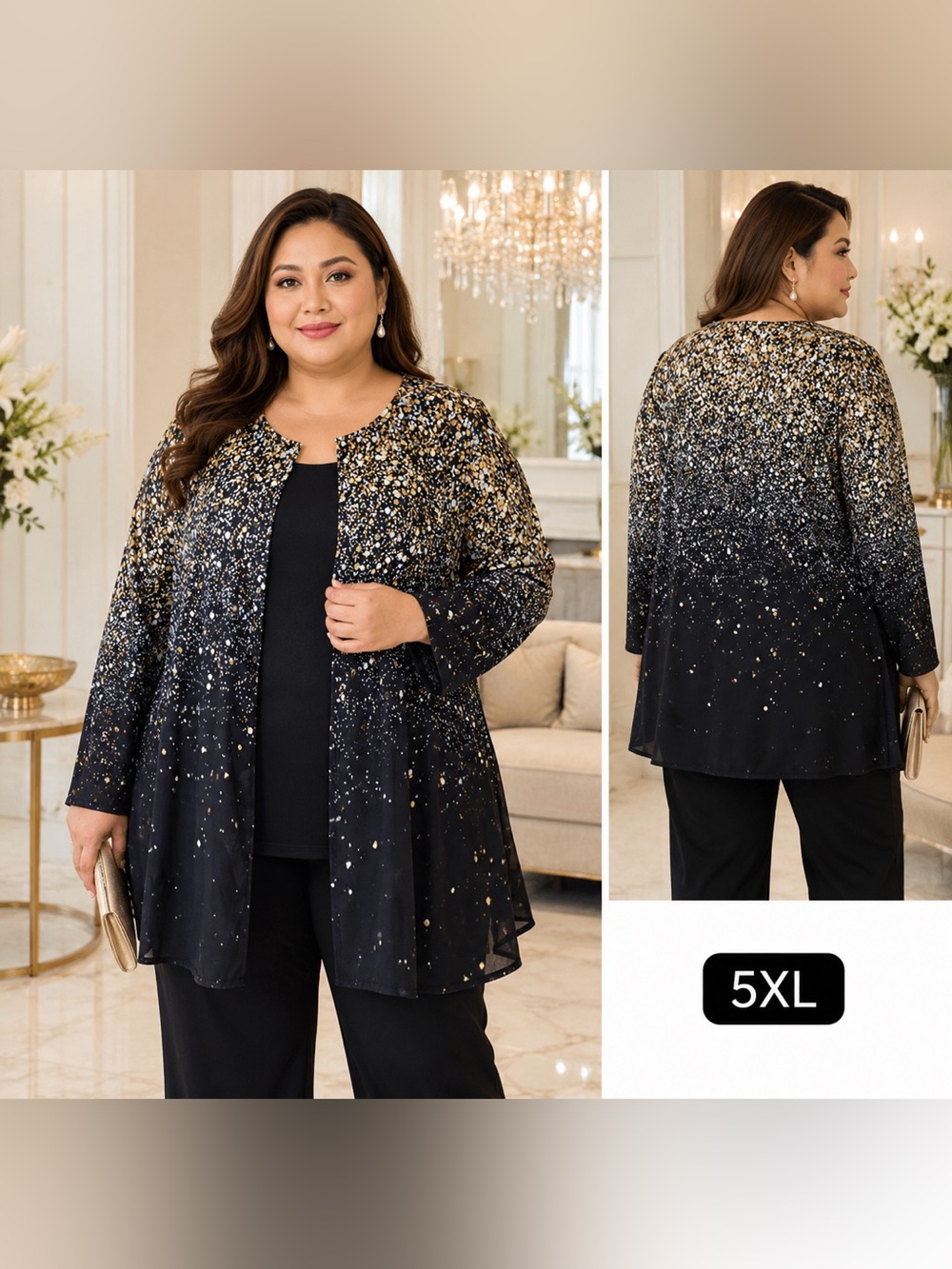 Black and Gold Sequin Long Cardigan